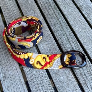 Vintage J. Crew Multi-Color Patterned Cotton Fabric Belt